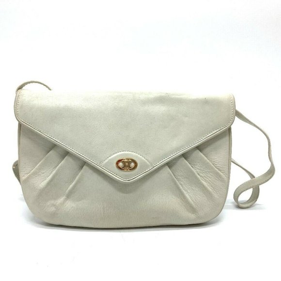 CELINE MacadamHardware vintage 2way Crossbody Shoulder Bag White/GoldHardware - Picture 1 of 12